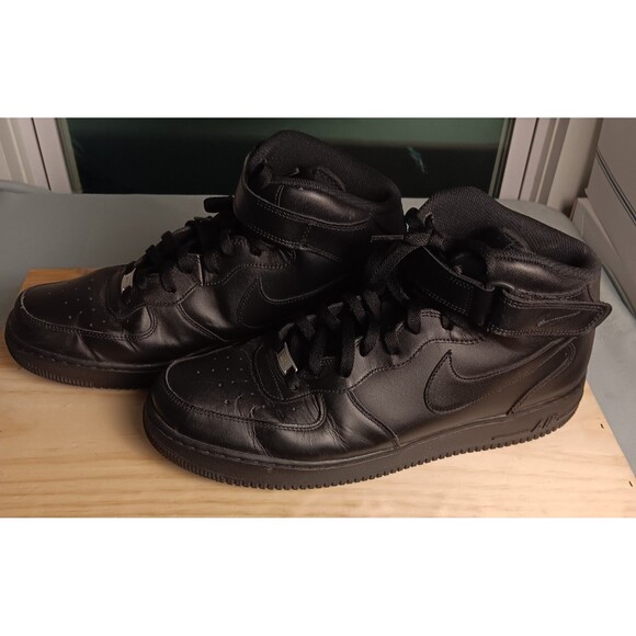 Nike Air Force 1 Mid Shoes Mens Size 14 Triple Black Leather Strap 315123-001 - Picture 12 of 16